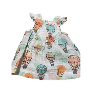 Mud Pie Muslin Cotton Gauze Hot Air Balloon dress NWOT white green pink 3-6m